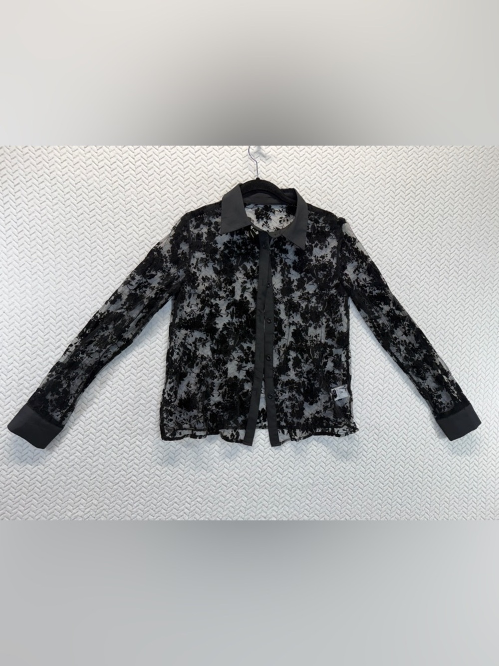 Sheer Black Floral Lace Button-Front Shirt Jacket